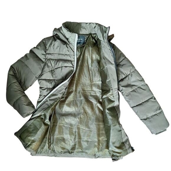 Olive Green Hooded Parka Puffer Jacket M - Picture 3 of 11